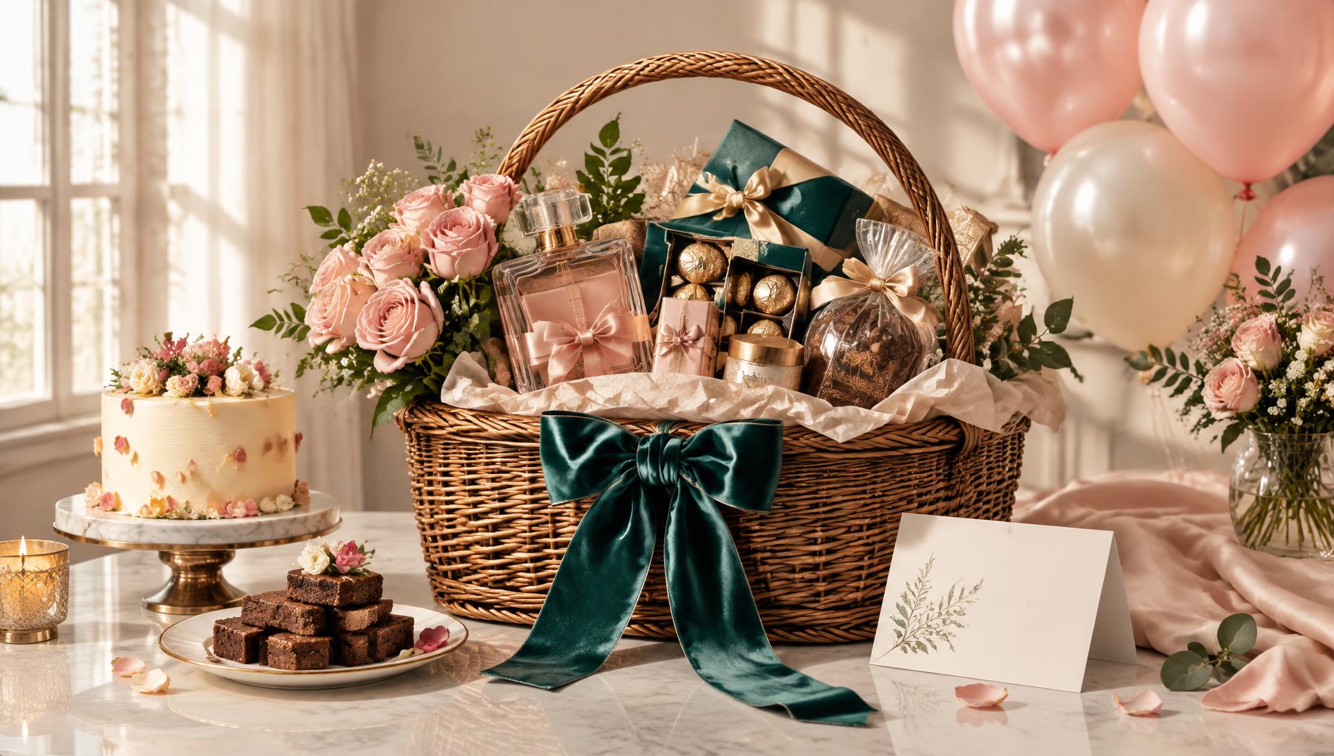 Luxury Wrapify gift basket with flowers, cake and treats